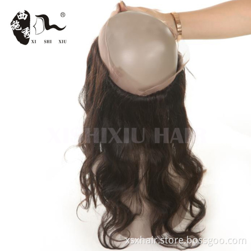 2016 New arrival natural black body wave with lace band 360 lace frontal closure